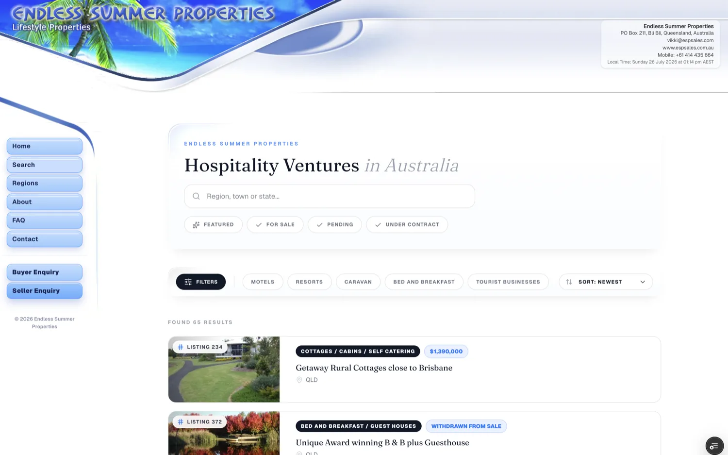 The ESPS property search: coastal accommodation listings for sale.