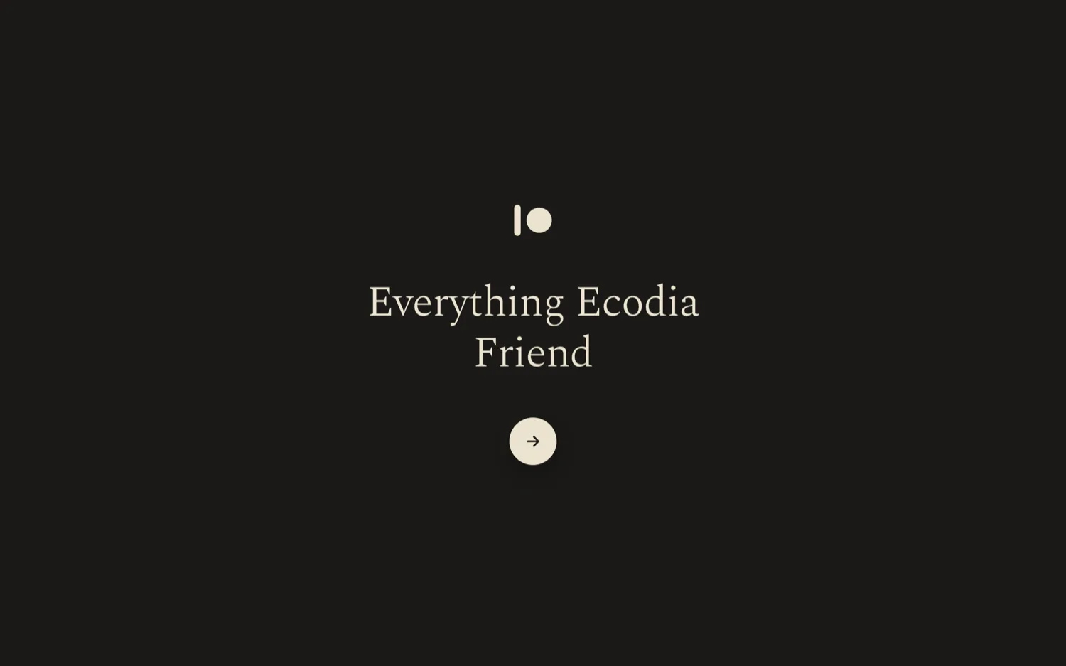 The Friend landing splash, cream wordmark on near-black.